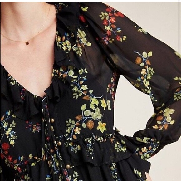 Anthropologie Black Pleated Tunic with Mandarin Collar - Picture 2 of 5